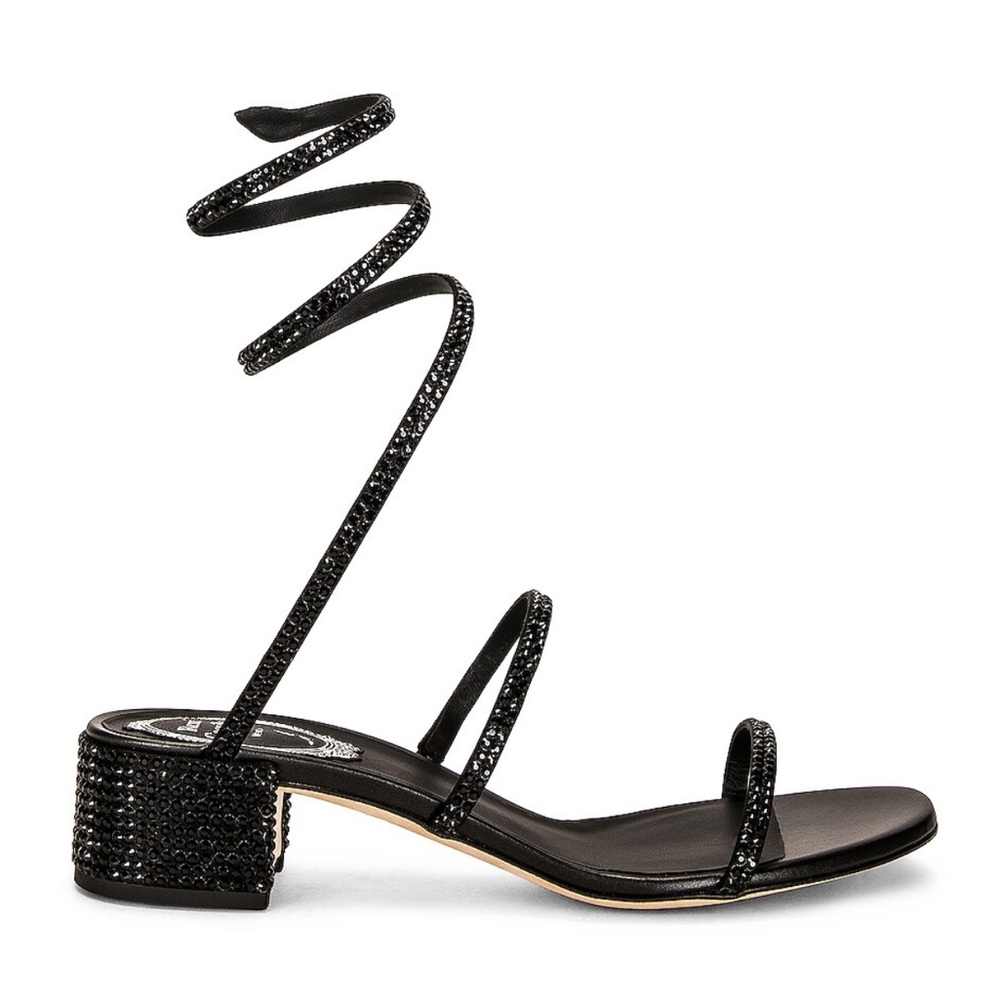 Rene Caovilla Cleo 40 Jet Black Crystal Leather Sandal